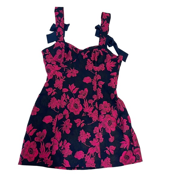 Lulus Dresses & Skirts - Lulus Lovely Intuition Jacquard Tie-Strap Mini Dress Navy Pink Floral - MEDIUM